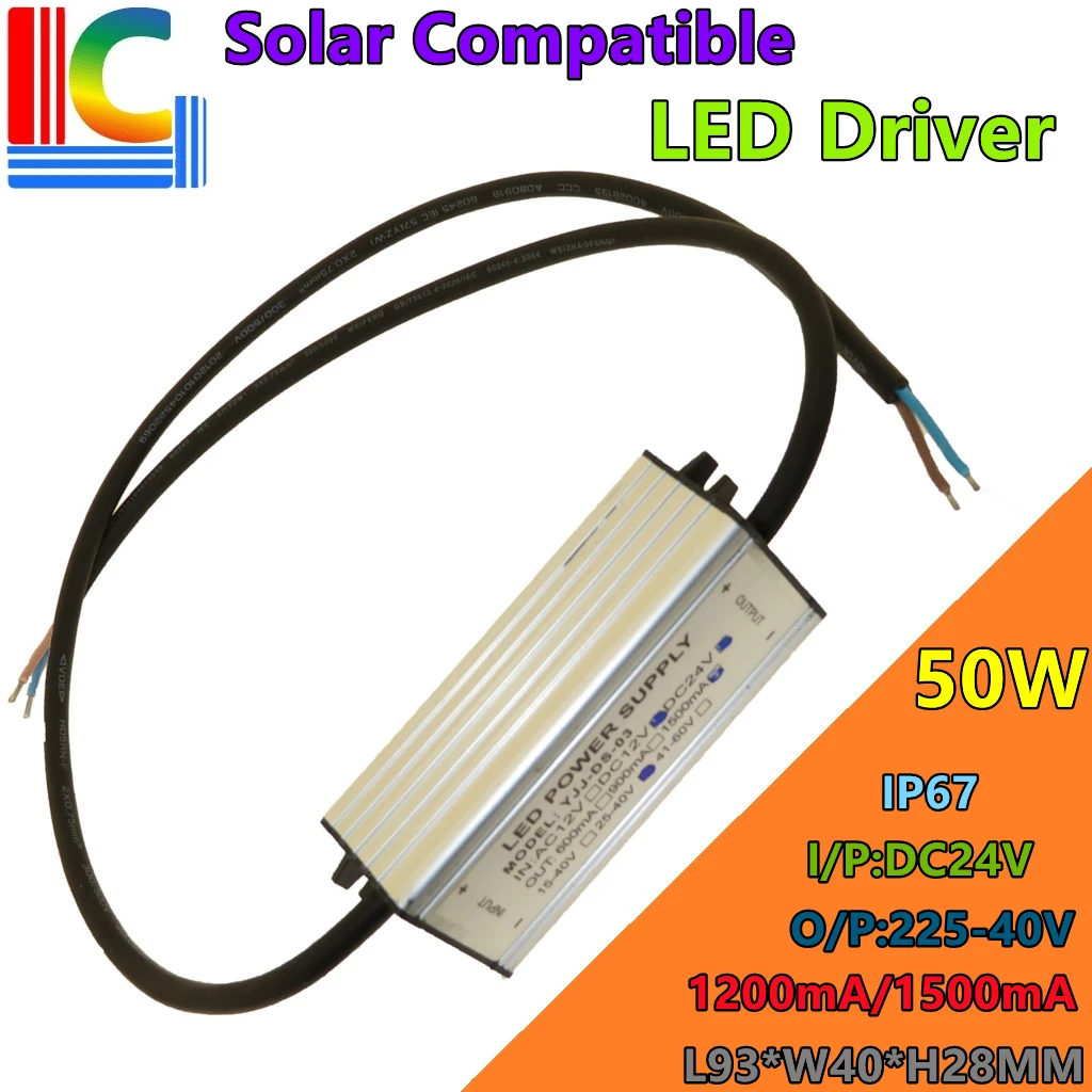 

40W 1.2A 50W 1.5A LED Driver DC24V Compatibility With Solar IP67 Waterproof Power Supply DC 25-36V Boost Constant Current Power