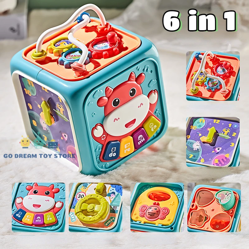 6 In 1 Baby Activity Cube Toddler Toys Educational Shape Sor