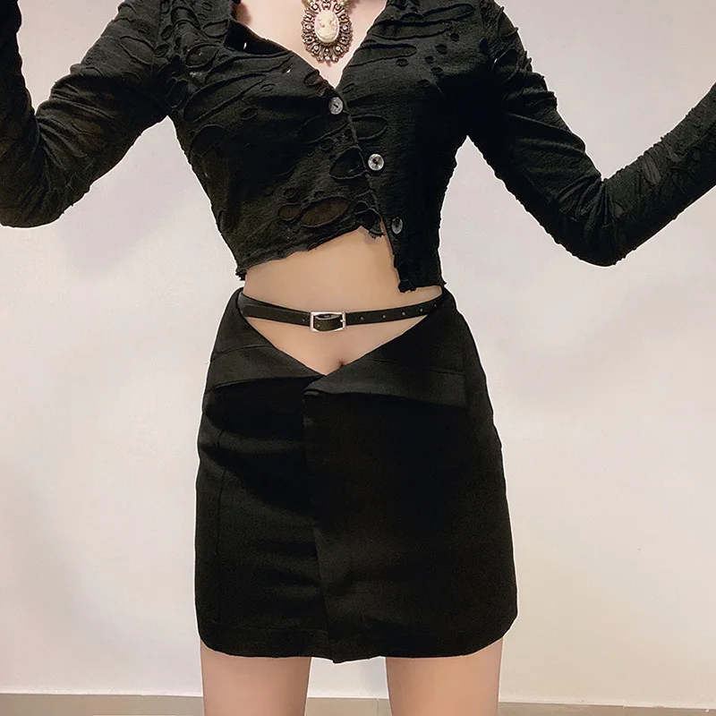 

Женская мини-юбка с завышенной талией Goth Dark, Готическая облегающая черная юбка в стиле панк, уличная одежда, Y2k, лето 2021