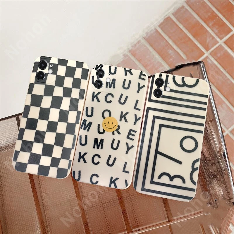 

Couples Case iPhone 11 12 13 Pro Max Casing 7 8 6s Plus XS MAX XR SE Retro Line Geometric Lattice Soft TPU Silicon Phone Cover