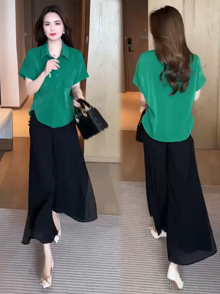 Модный женский комплект 2024 летняя новая свободная универсальная рубашка в стиле