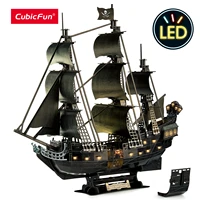 cubicfun led 3d puzzles upgrade queen annes revenge pirate ship model building kits sailboat jigsaw puzzles toy for adults