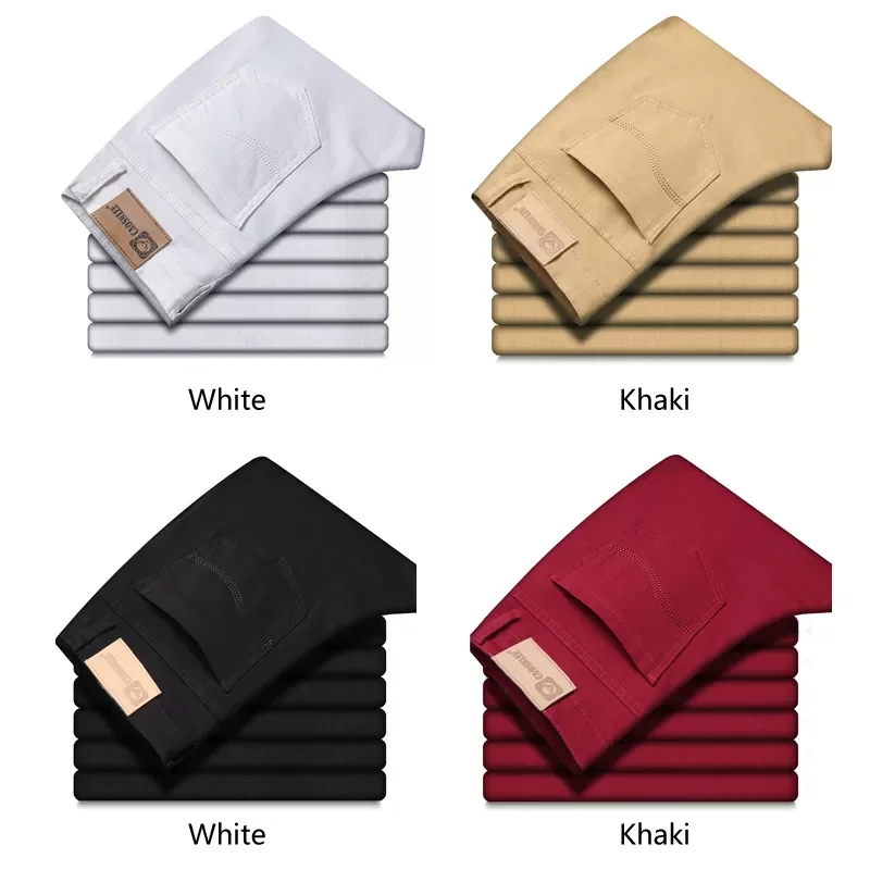 2022New and summer men's wine red jeans fashion casual boutique business casual straight denim stretch trousers men's br