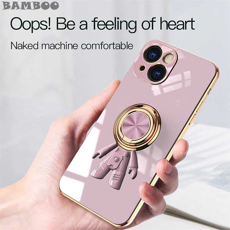 

Luxury 6D Plating Silicon Cute Astronaut Ring Holder Case for iPhone 13 12 11 Pro XS Max X XR 7 8 Plus SE23 Camera Protect Cover