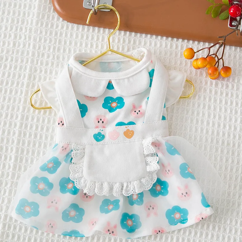 

Print Flowers Dress Pet Clothing Dogs Rabbit Skirt Dog Clothes Costume Thin French Bulldog Print Cute Summer White Girl Mascotas