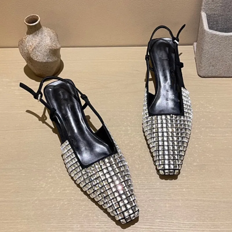 

Spring And Summer New Kitten Heel Rhinestone Sandals Women's Fashion Sexy Pointed Toe Fine Heel Dress Shoes Low Heel Party Shoes