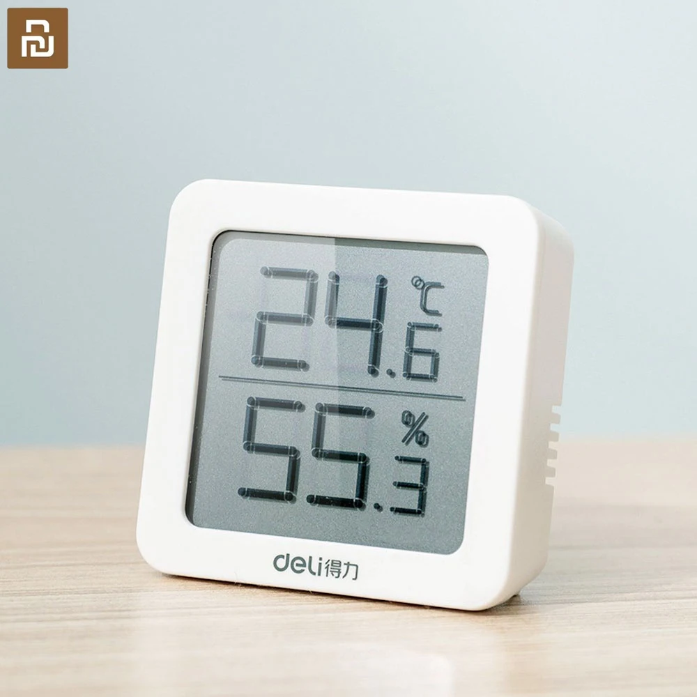 

New Youpin Deli Electronic Thermometer And Hygrometer LCD Display Stand-up Dual-use Hangable Test Every Second For Smart Home