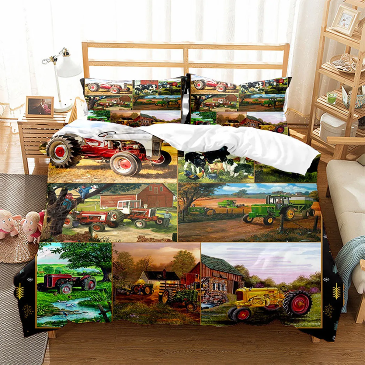

Tractor Truck Retro Car Duvet Cover with Pillowcases Microfiber Motocross for Boys Teens Adults for Bedroom Decoration King Size