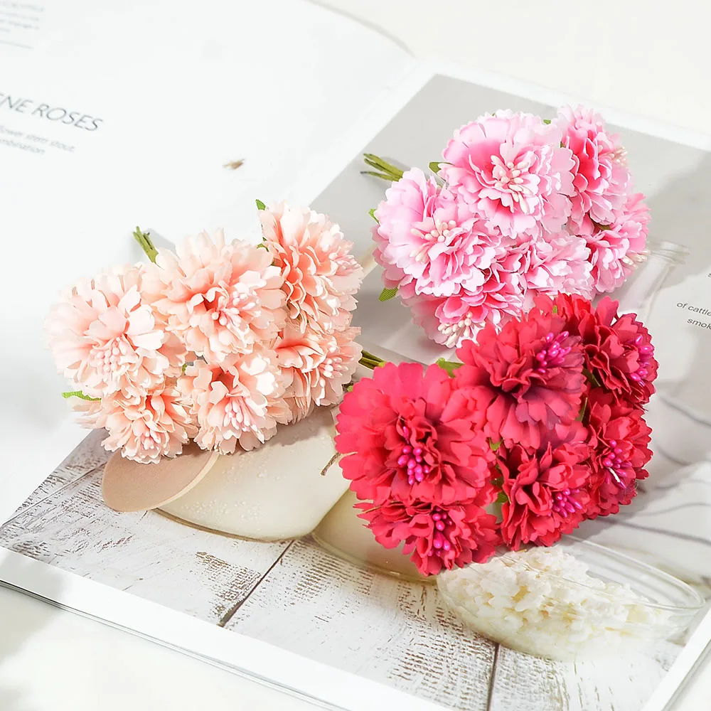 

6pcs/lot Silk Chrysanthemum Artificial Flower Bouquet For Wedding Home Decoration Mariage Flores Accessories Rose Flowers