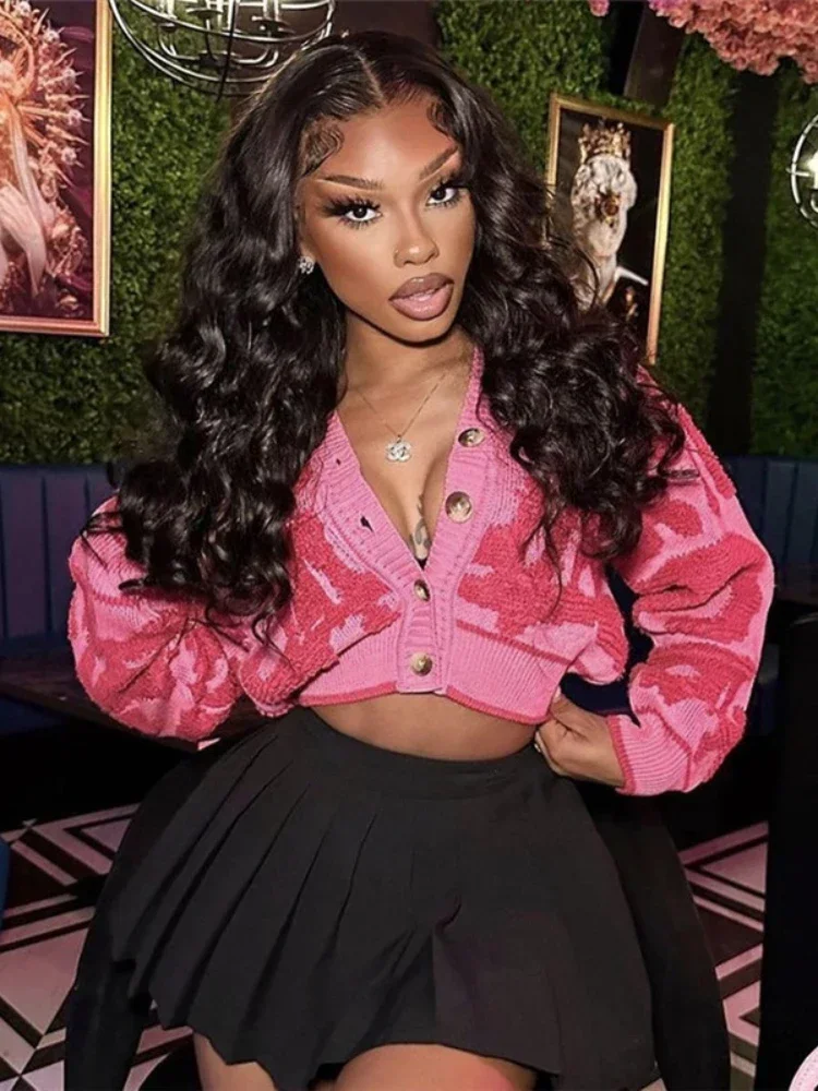 Кардиган XIZOU Y2K женский с V-образным вырезом стильный Повседневный теплый вязаный