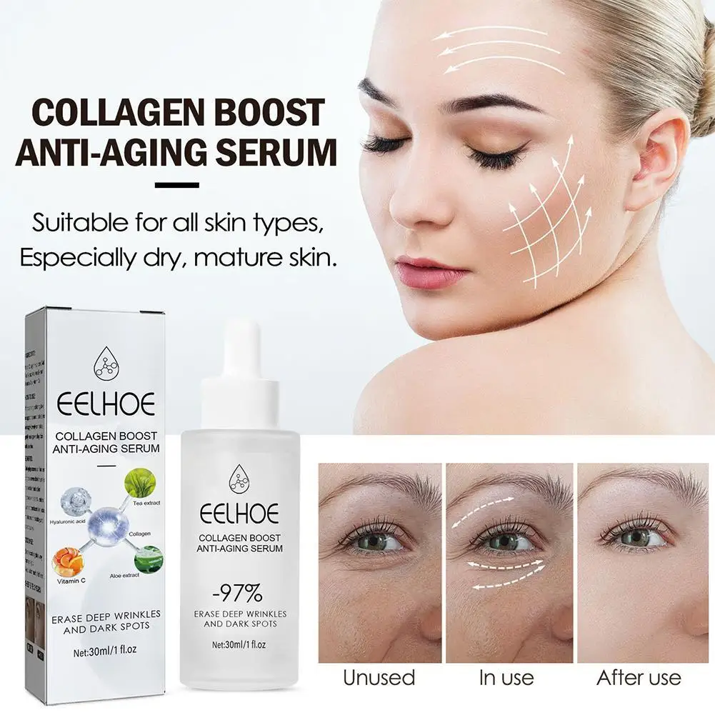 

30ml Collagen Anti Aging Serum Wrinkle Removal Firming Lifting Fade Fine Lines Whitening Nourishing Hyaluronic Acid Face Essence