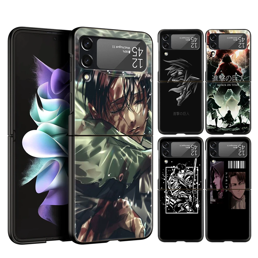 

Жесткий чехол из поликарбоната с изображением атаки на титанов для Samsung Galaxy Z Flip 4, черный чехол для Galaxy Z Flip 3, складная Противоударная сумка
