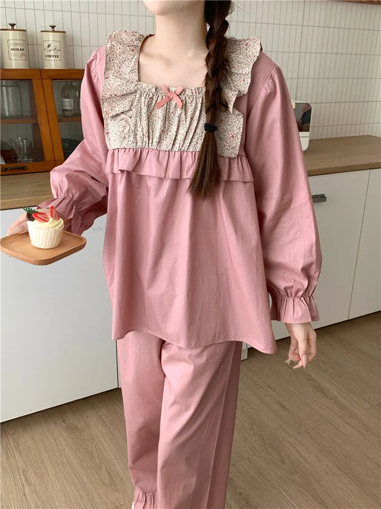 Новый мягкий розовый пижамный комплект с цветочным принтом из хлопка для