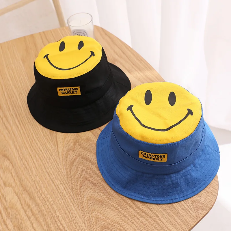 

Summer Children Cotton Smile Fisherman Hat Kids Sun Caps Basin Bonnet Beach Accessories