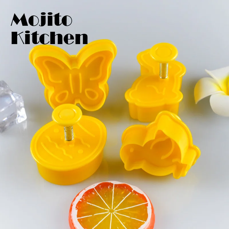 

4Pcs Plastic Easter Biscuit Cookie Cutter Baking Mold Kitchen Bunny Pattern Pastry Plunger 3D Die Fondant Cake Decorating Tools