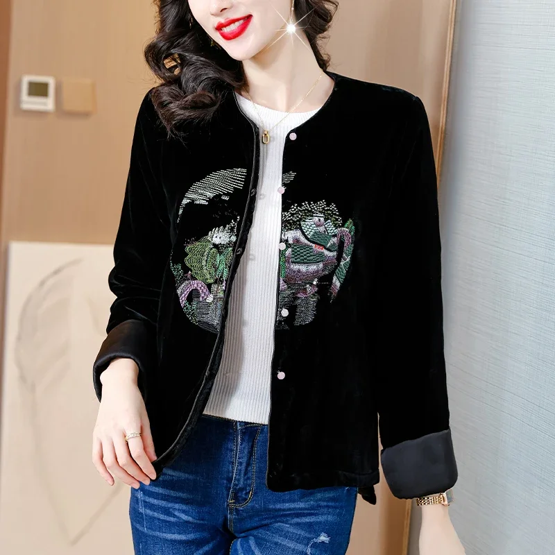 Осень-зима роскошный винтажный кардиган с длинными рукавами и вышивкой женский