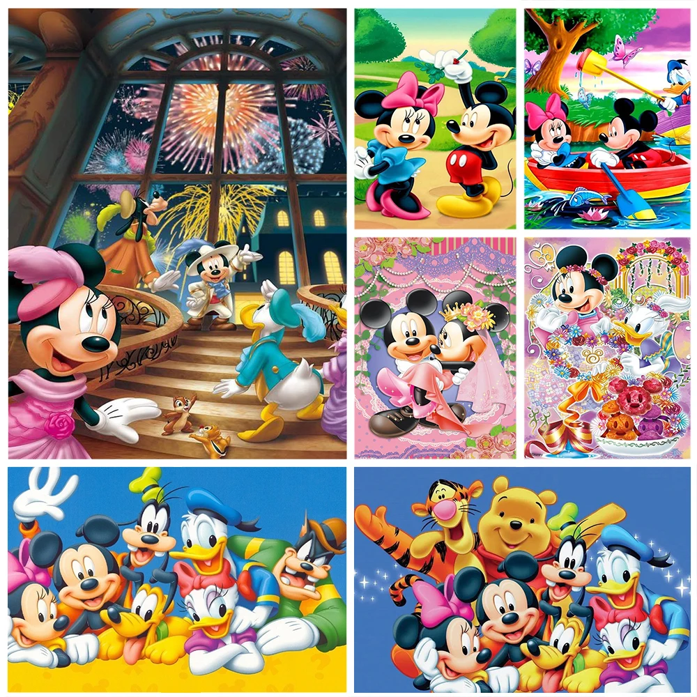 

Алмазная 5D картина Disney, мультяшный Микки и Минни Маус, круглая полноразмерная мозаика, «сделай сам», алмазная вышивка, украшение для дома, по...