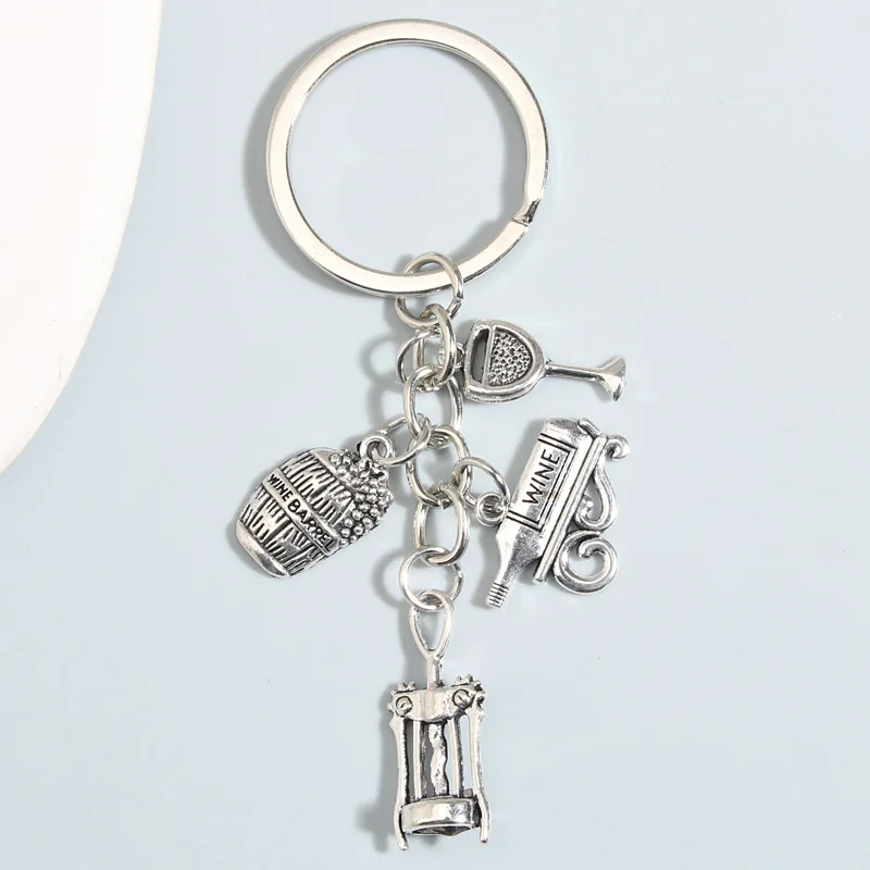 

Metal Keychain Wine Barrel Bottle Opener Glass Cup Key Ring Drinks Key Chains Souvenir Gifts For Women Men DIY Handmade Jewelry