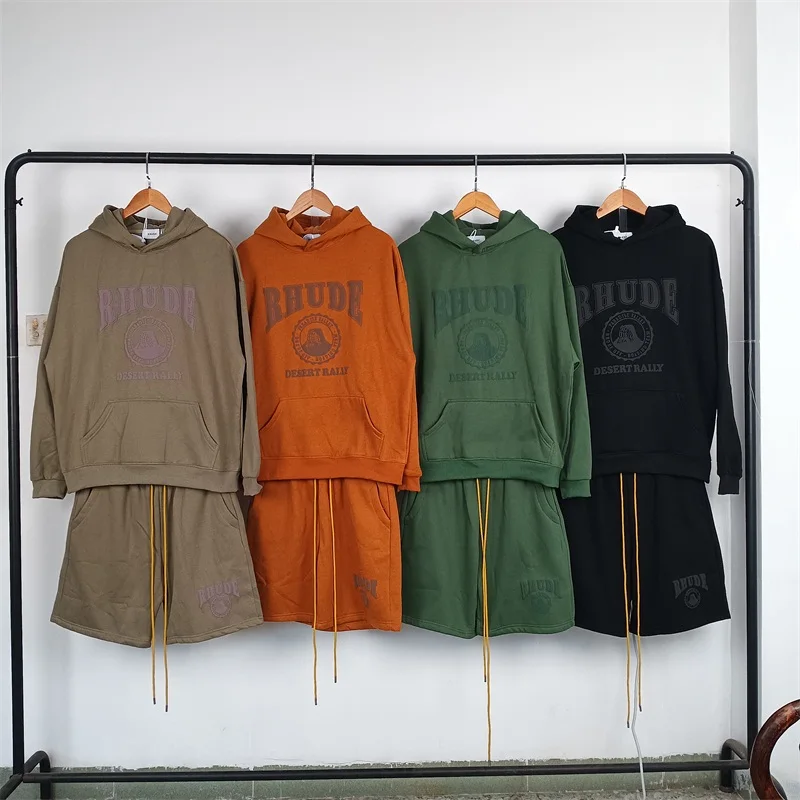 

Foam Printing RHUDE Sports Shorts Men Women 1:1 Top Quality Oversized Black Drawstring Shorts