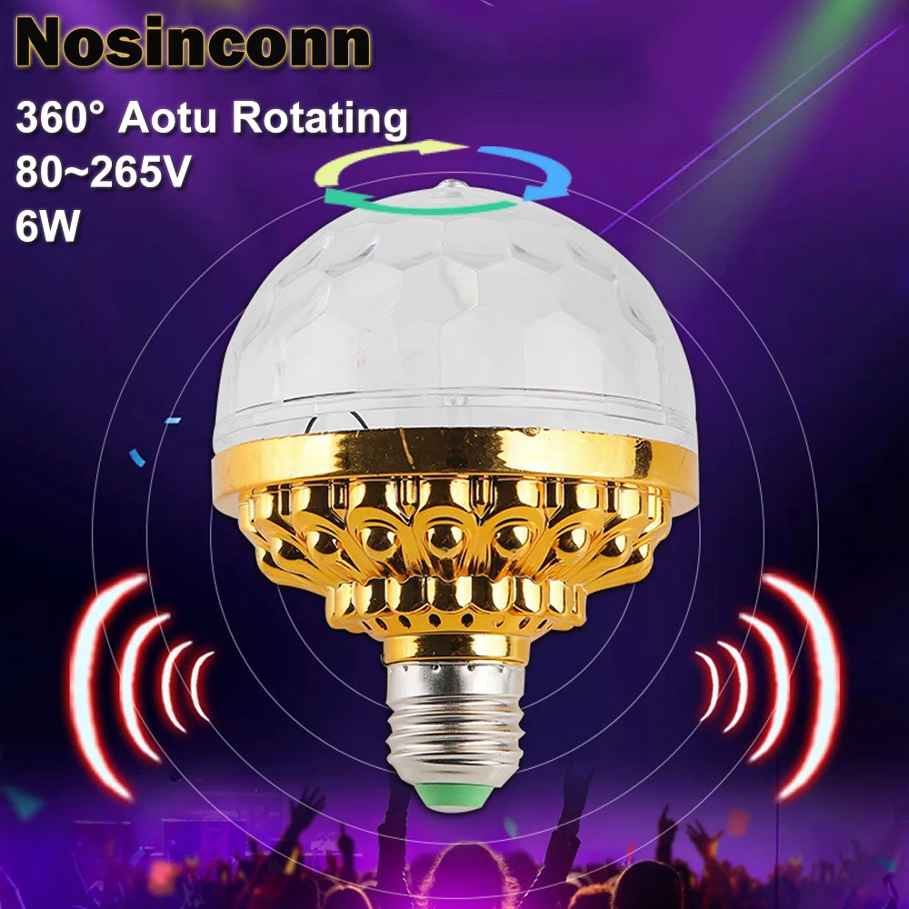 

Golden Party Stage Light E27 RGB Color DJ Party Bulb Aotu Rotating Atmosphere Bulbs 6W 80~265V RGB Bulb for Wedding, Party, KTV