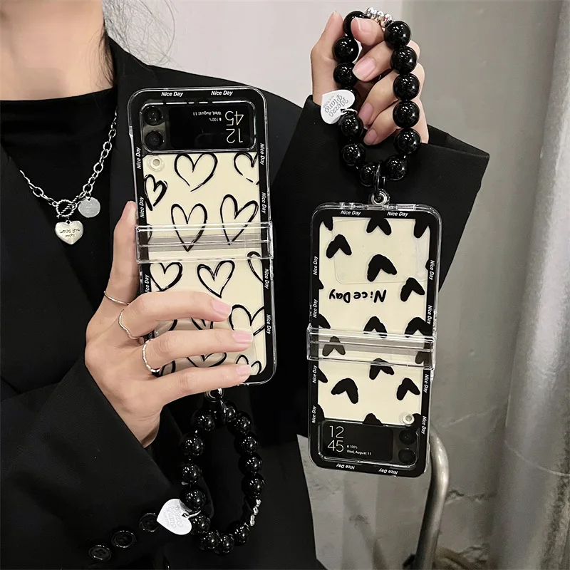 

Fresh Black Heart Phone Case for Samsung Galaxy Z Flip 3 Z Flip 4 Z Flip 5 Hard PC Back Cover for ZFlip5 Case Shell