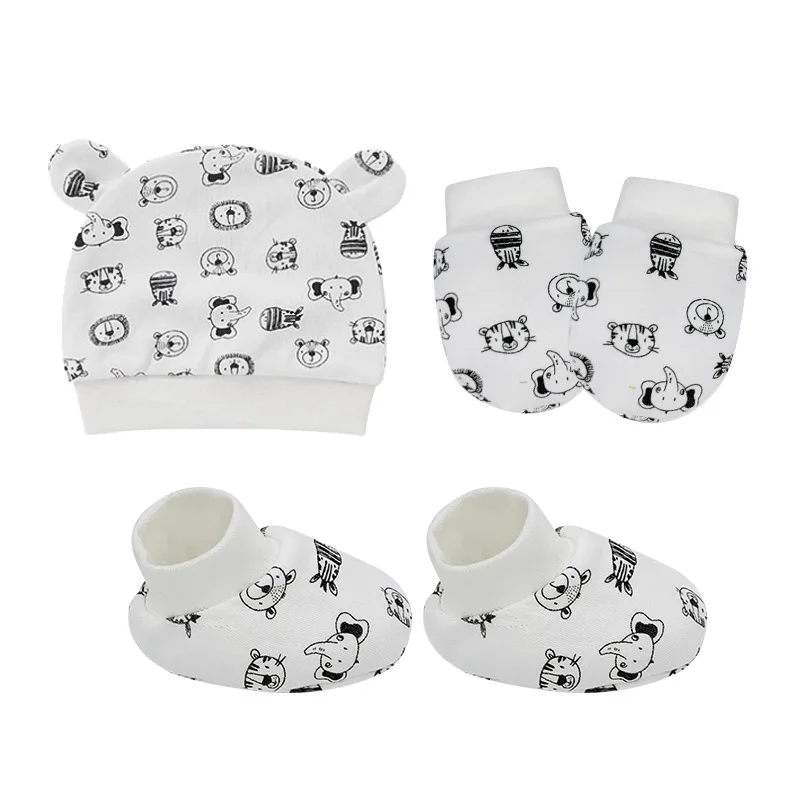 

3PC Fashion Anti Scratching Gloves Hat Newborn Protection Face Cotton Scratch Mittens Newborn Baby Cotton Gloves Sock 0-6 Months