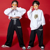 kid kpop hip hop clothing white oversized hoodie sweatshirt crop top streetwear baggy pants for girl boy dance costume clothes