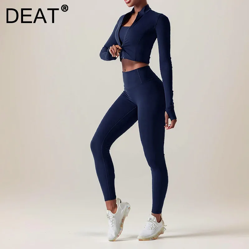 Женские Эластичные костюмы DEAT Модный трикотажный топ с длинным рукавом и круглым