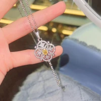 new silver color pav%c3%a9 yellow crystal key pendant necklaces for women luxury temperament dress jewelry trend 2022