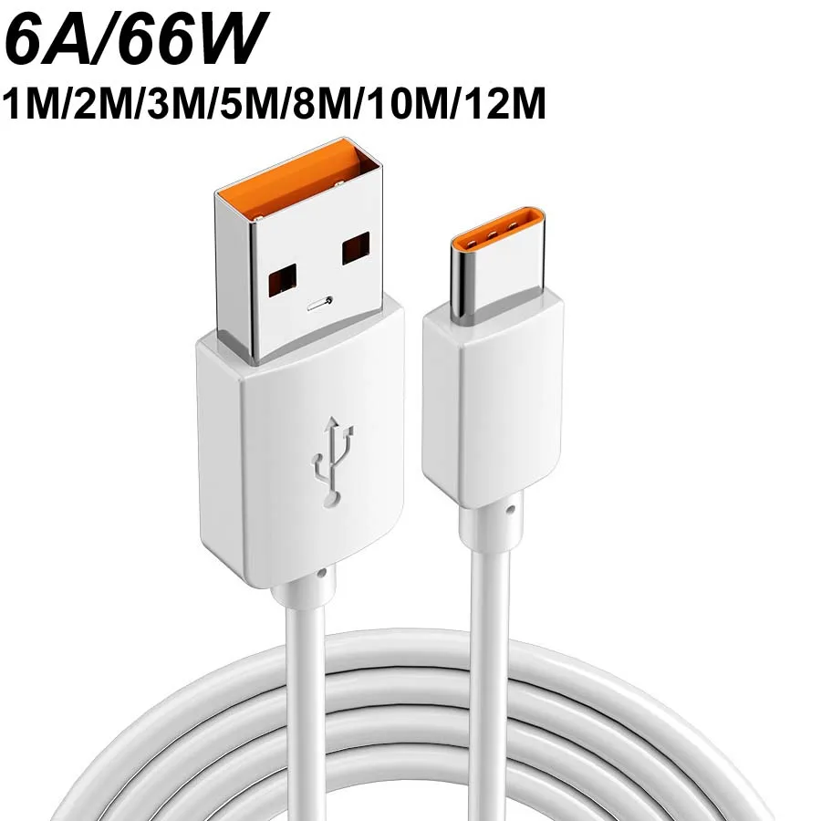 1M/2M/3M/5M/8M/10M/12M 66W 6A USB Type C Fast Charging Charger Cable For Samsung Huawei Xiaomi Mi Phone  CCTV Camera
