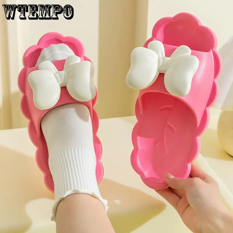 WTEMPO Women Bow Slippers Soft Sole Slide Sandals Ladies Indoor Bathroom Summer Anti-slip Shoes Wholesale Dropshipping