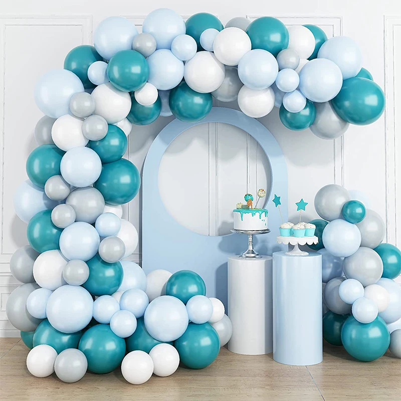 

Пастельная гирлянда с павлиньими воздушными шарами в стиле ретро, набор голубых и белых шаров в стиле ретро, детский праздник для будущей ма...