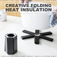 1pcs folding heat insulation pad anti slip abs heat insulated pan pot mat creative kitchen heat resistant pads black