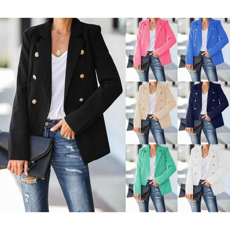 

Women's Suits & Blazers Women Casual Plain Long Sleeve Lapel Buttons Coats Suit Jackets Blouses Ladies Loose Business Work Tops