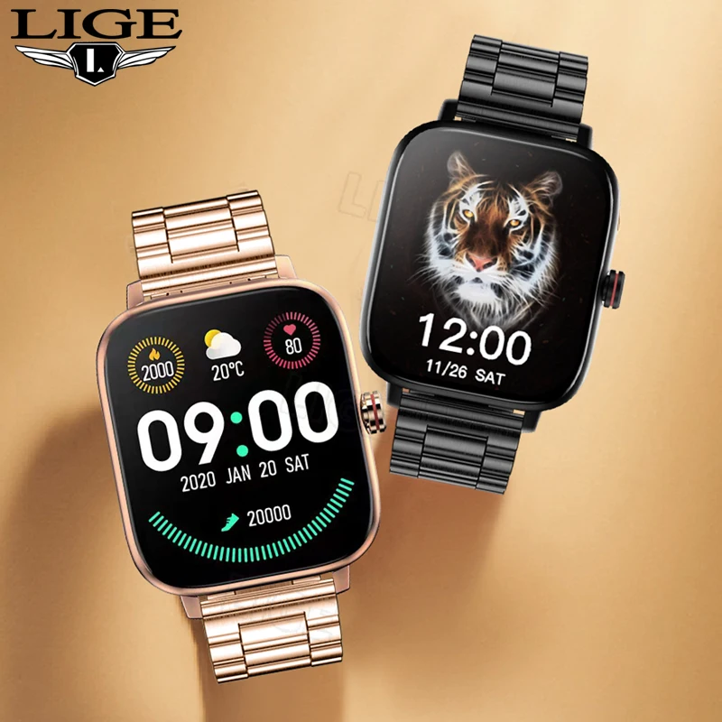 

LIGE Smart Watch Men Bluetooth Answer Calls IP67 Waterproof Dialing Record Message Reminder Weather Forecast Smartwatch Men Lady