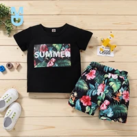 new summer kids boys clothes sets letter floral print short sleeve t shirts tops shorts 2pcs