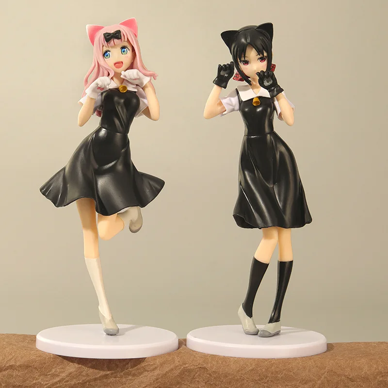 

2 types Japan Anime Love Is War Figure Shinomiya Kaguya Fujiwara Chika Cute Cat Ear Standing Beautiful Model Toys PVC Doll