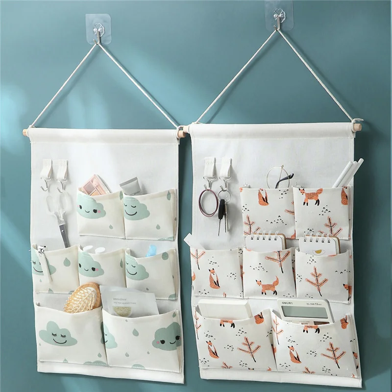 

3/5 Pockets Cotton Wall Mounted Storage Bag Home Room Closet Door Sundries Clothes Hanging Bag Holder Cosmetic Toys Organizer