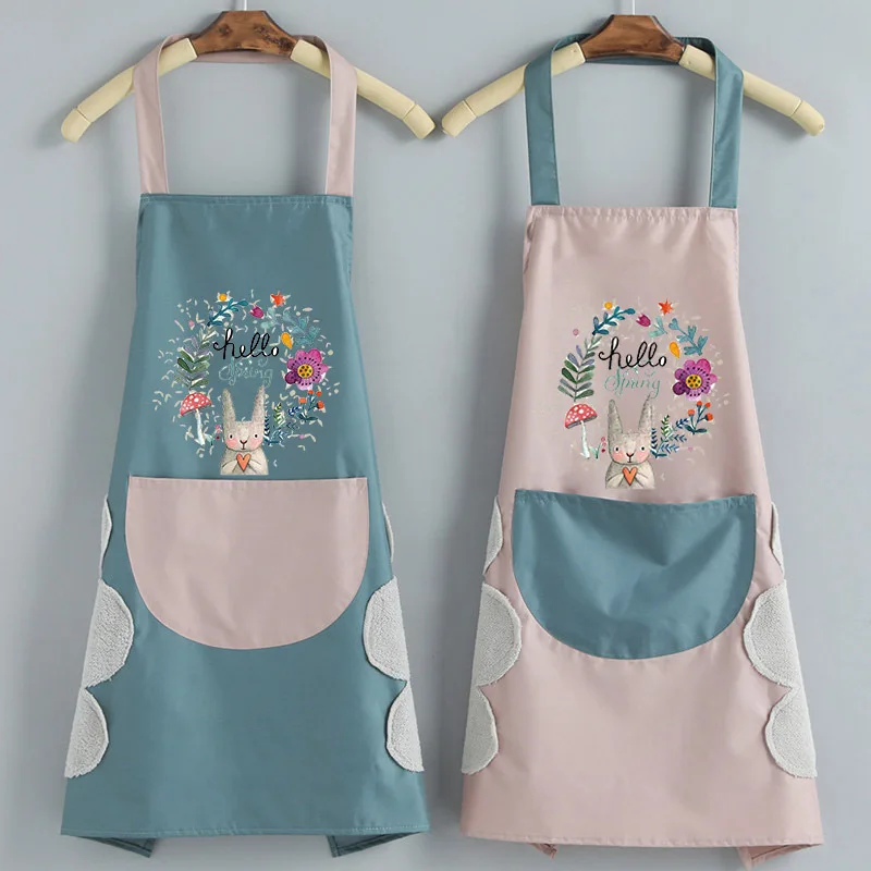 

Kitchen Apron for Women Waterproof Oil-Proof Cartoon Cute Apron for Household Cleaning Cafes BBQ Restaurant