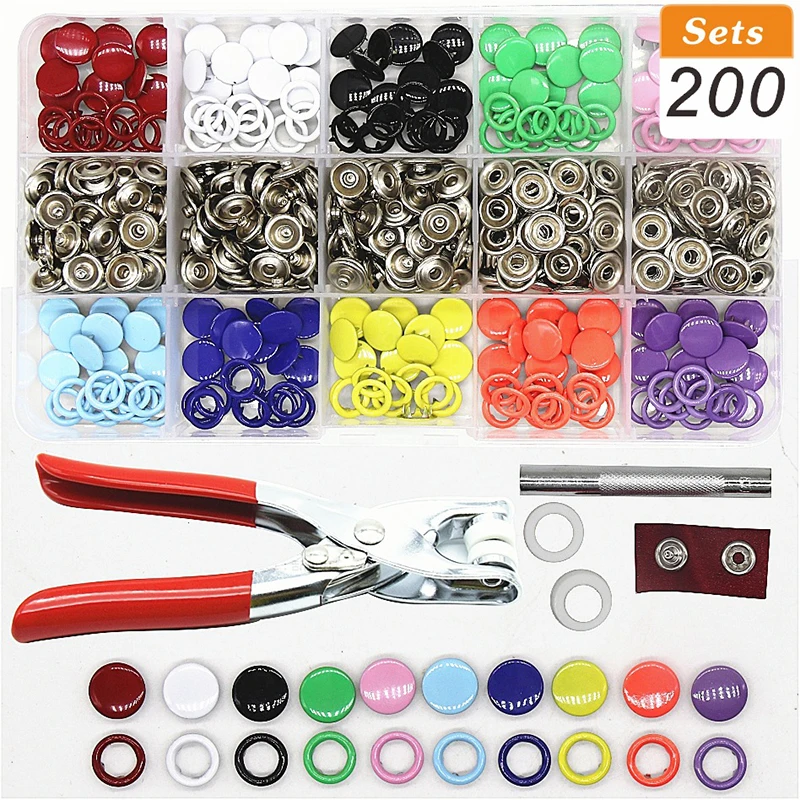 

Top Selling 200 Sets 9.5m 10mm Colorful Five-claw Buckle + Installation Pliers Children's Clothing Buckle DIY Buttons