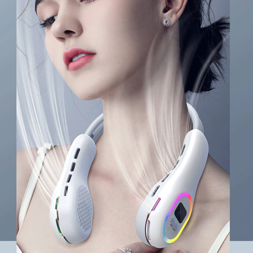 

Портативный вентилятор на шею, охлаждающий вентилятор без листьев, на батарейках, с цифровым дисплеем, регулируемый, 3 скорости, подарок для мужчин, женщин и детей