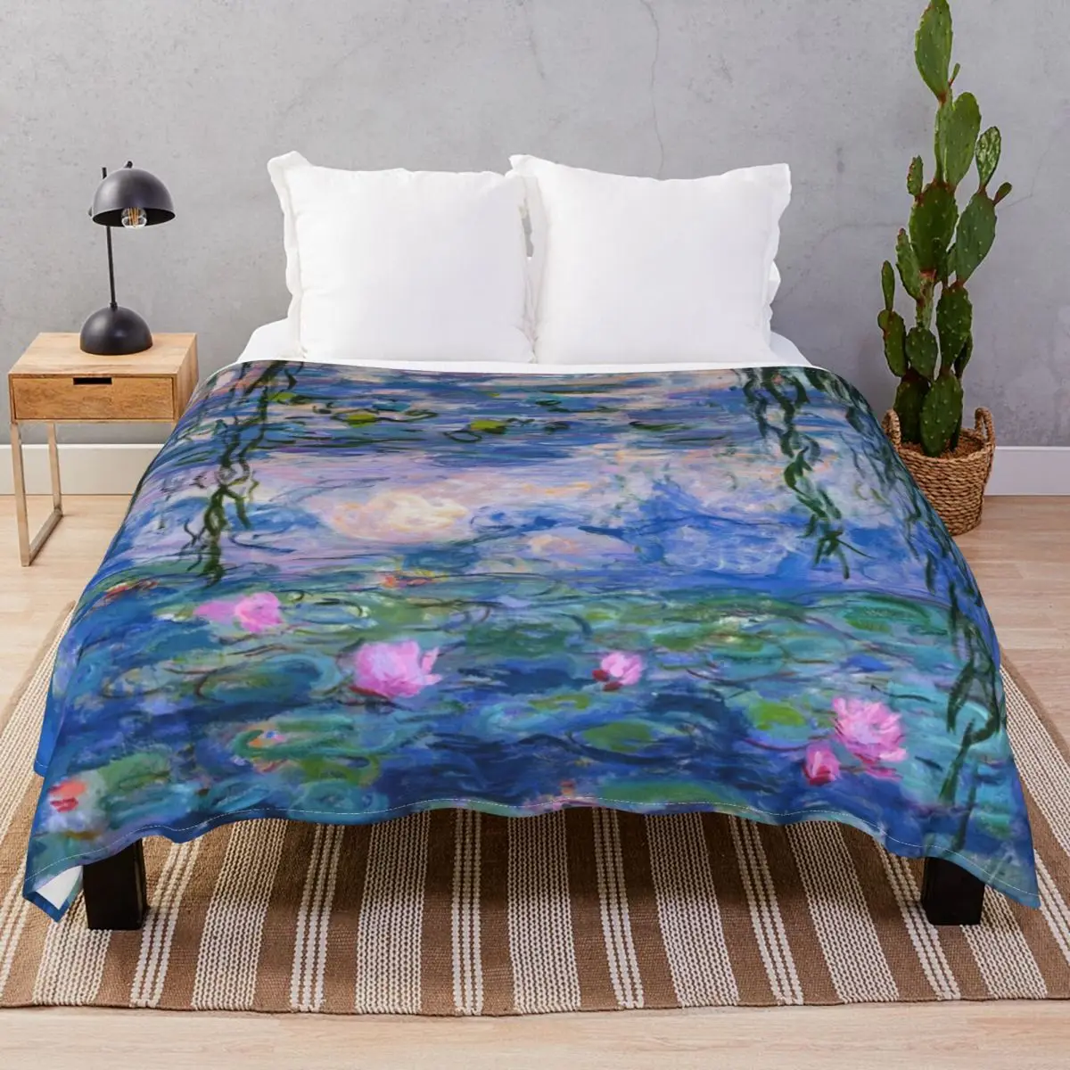 Water Lilies Monet Blanket Flannel Plush Decoration Ultra-Soft Unisex Throw Blankets for Bed Home Couch Travel Office