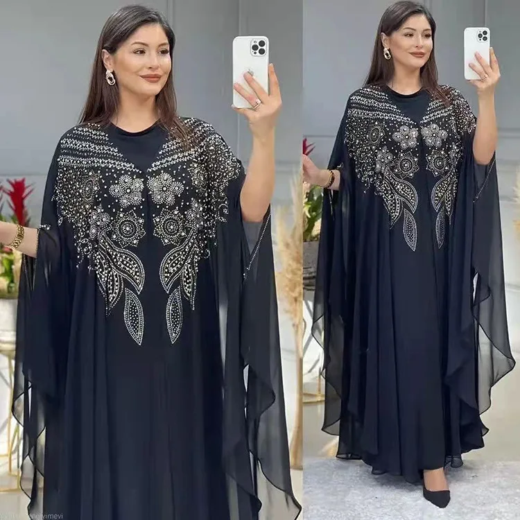 Plus Size African Party Dresses for Women Chiffon Boubou Ankara Dashiki 2 PCS Set Muslim Dubai Kaftan Abaya Robe Marocaine Femme