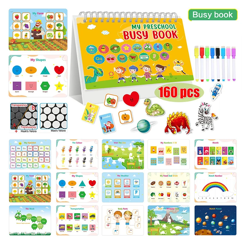 

Busy Book for Boys and Girls to Develop Learning Skills Quiet Book Preschool Gift for Toddlers Educational AN88