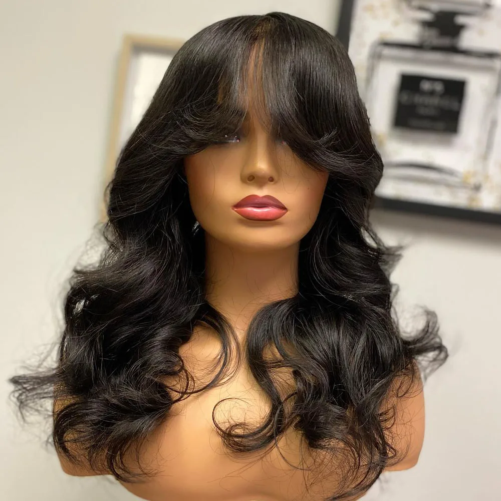 Human Hair Wigs With Bangs Body Wave Wig With Bangs Full Machine Made Wig Brazilian Remy Human Hair Wigs Glueless For Women