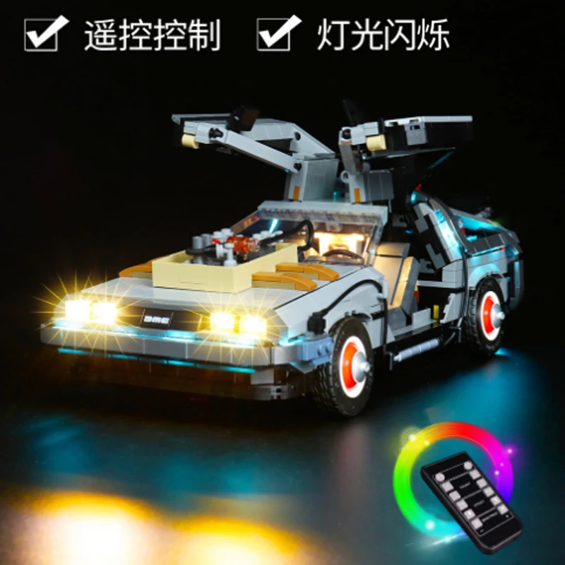 

LED lighting Back To The Future DeLoreaned DMC-12 Time Machine 10300 Creative Expert Racing Car Brick Model Building Blocks Toy