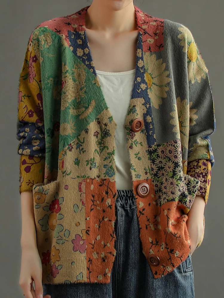 Женский винтажный кардиган Max LuLu вязаный свитер с цветочным принтом и V-образным