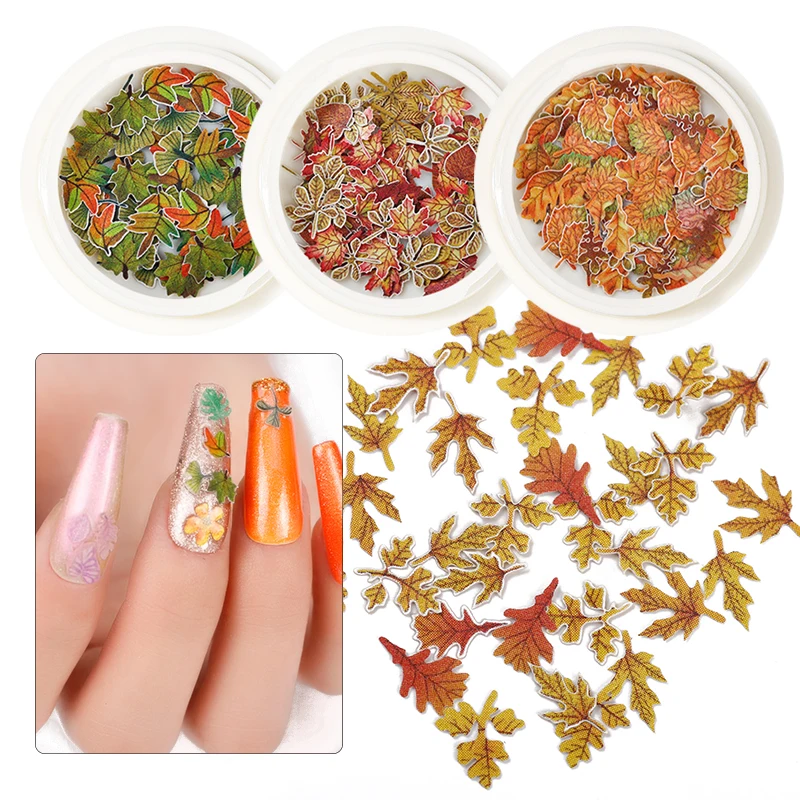 

1Box 3D Mix Maple Leaf Wood Pulp Nail Flakes Simulation Leaves Ultra-thin DIY Accessories Spring Summer Wood Pulp Paper Charms*#