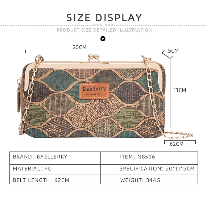 Women's Chain Shoulder Strap Bag Luxury Clutch Long Leather Wallet Floral Cork Pattern Small Handbag Phone Purse Crossbody Bags