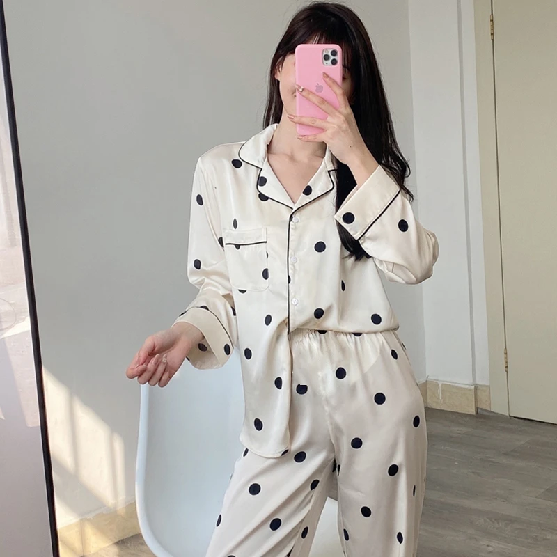 CAIYIER 2022 Winter Women's Pajamas Set Luxury Oil Paint Sleepwear Silky Touch Homewear Long Sleeve Nightwear Sexy Pyjamas Mujer